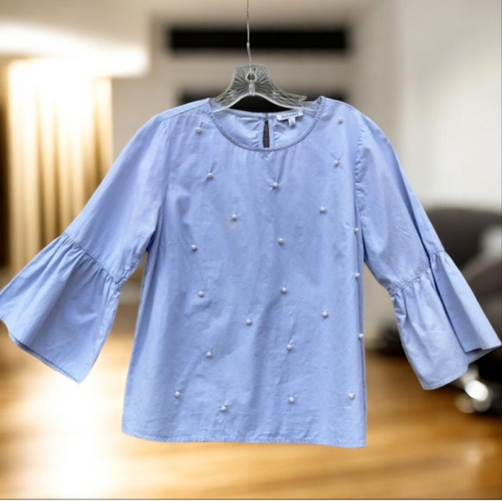 Bell Sleeve Top with Pearl Accents